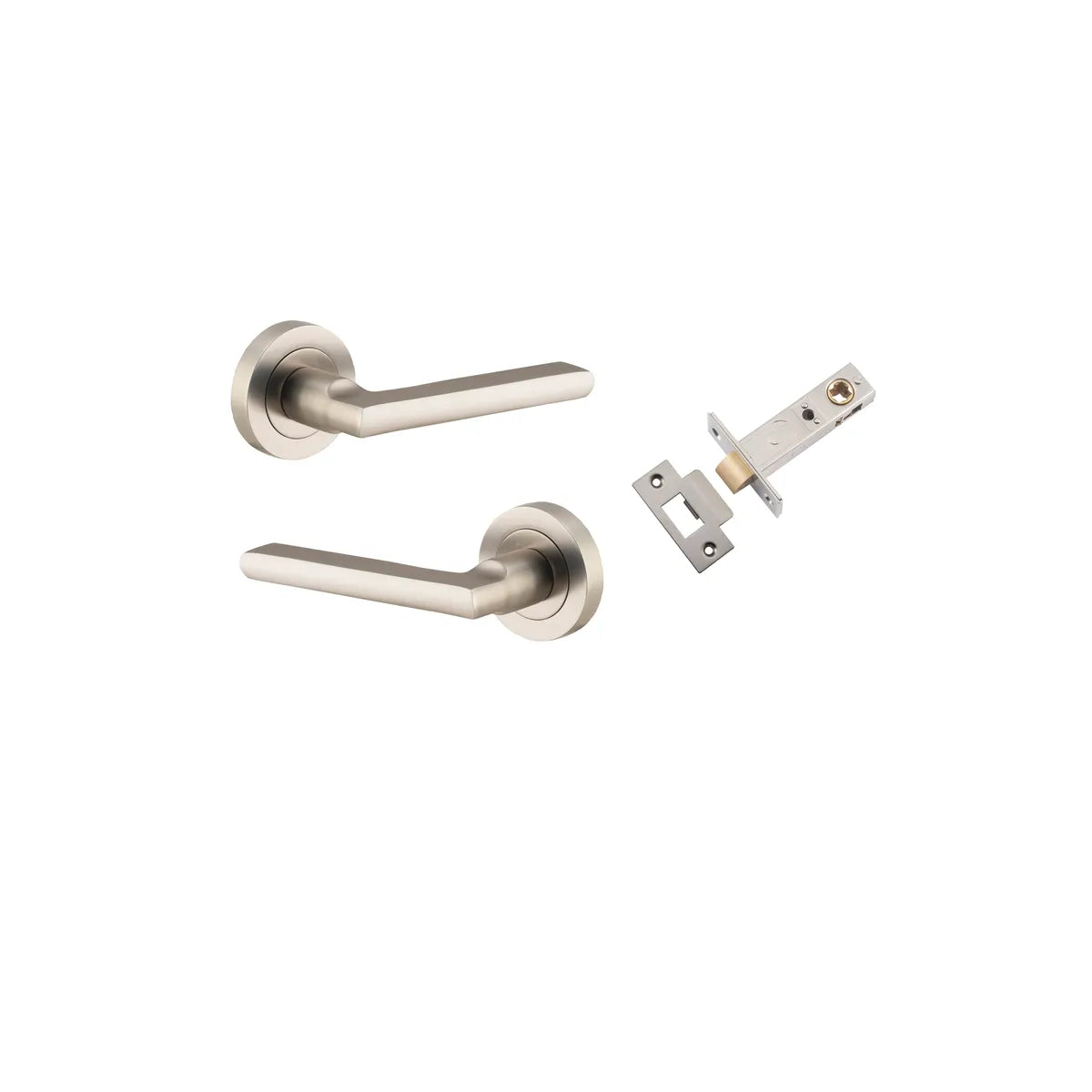 Baltimore Lever - Round Rose Passage Kit in Satin Nickel - rear mounting detail