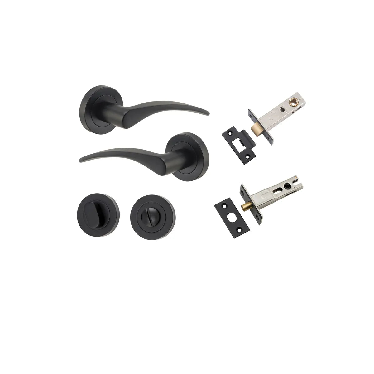 Oxford Lever - Round Rose Privacy Kit with Separate Privacy Turn in Matt Black - privacy set configuration