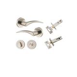 Oxford Lever - Round Rose Privacy Kit with Separate Privacy Turn in Satin Nickel - privacy set configuration