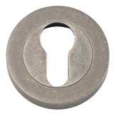 Euro Escutcheons - Round in Distressed Nickel - close-up detail view