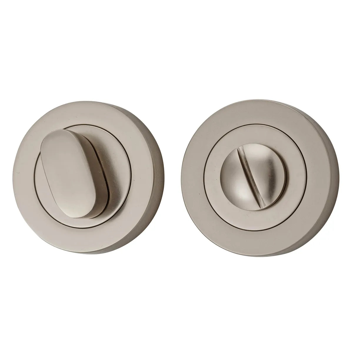 Privacy Turn - Round in Satin Nickel - front view, door hardware accessory