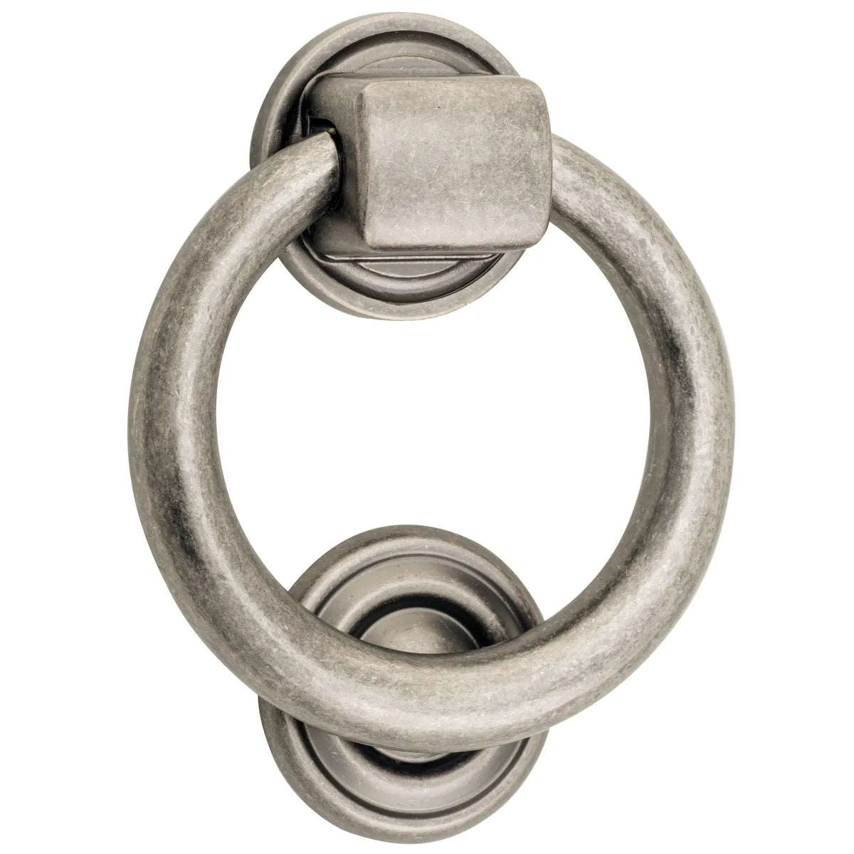 Ring Door Knocker in Distressed Nickel - angled product view