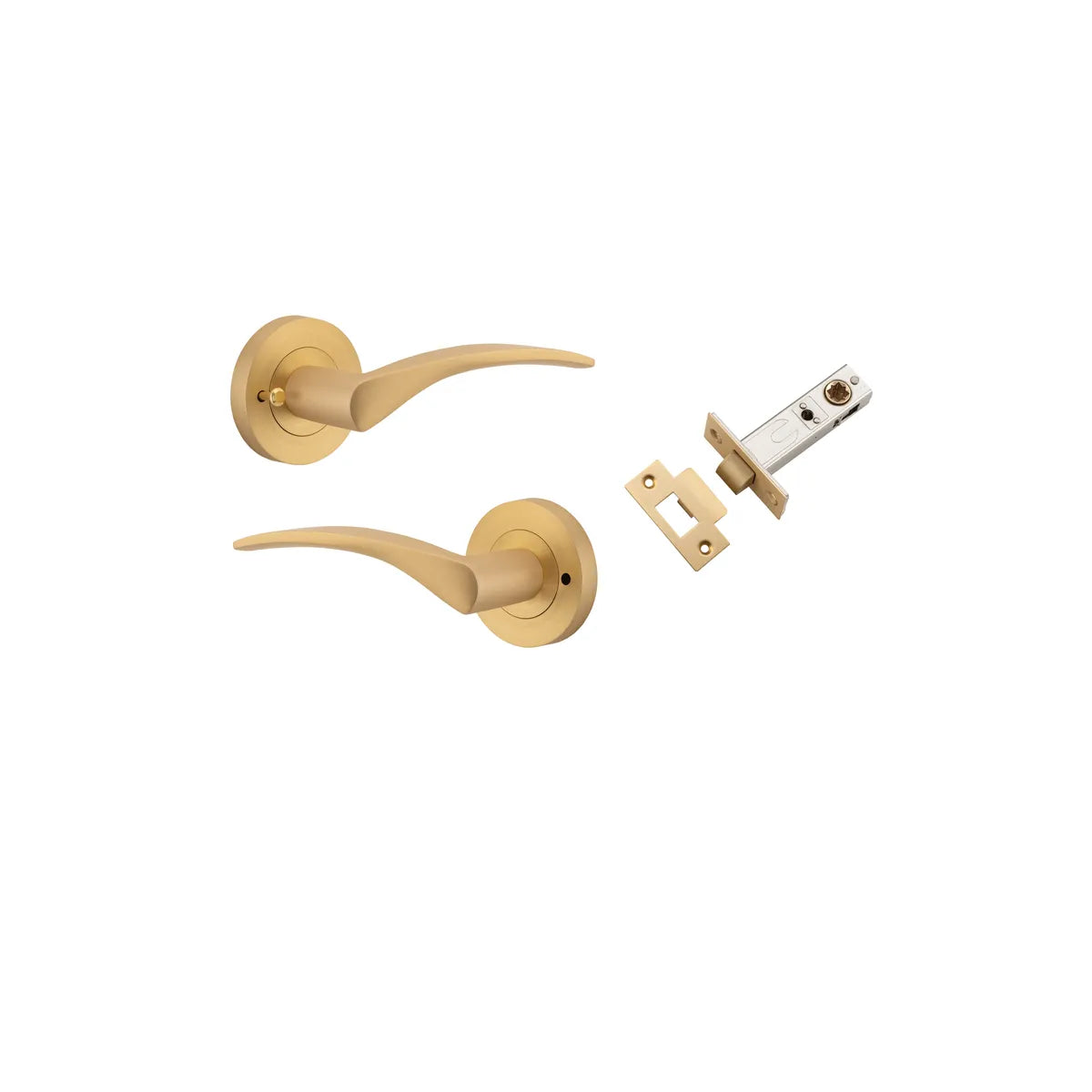 Oxford Lever - Round Rose (Inbuilt Privacy) in Brushed Brass - privacy set configuration