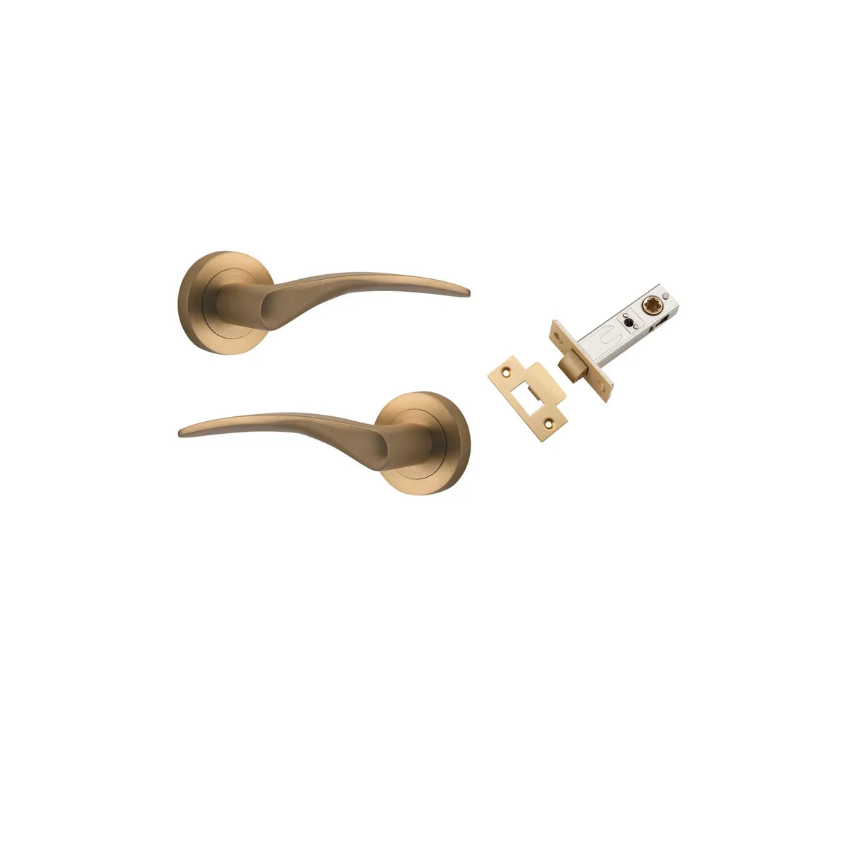 Oxford Lever - Round Rose Passage Kit in Brushed Brass - front view