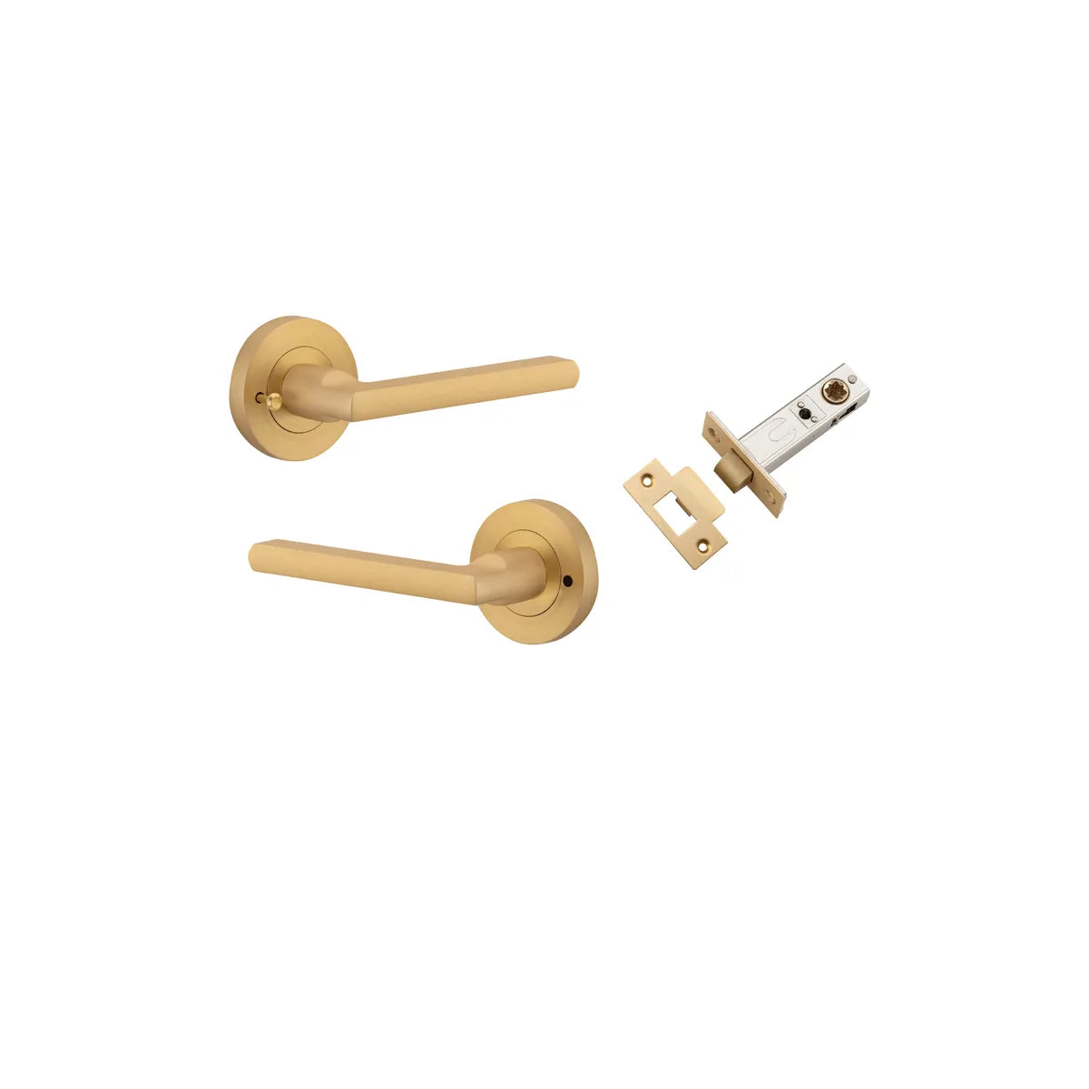 Baltimore Lever - Round Rose (Inbuilt Privacy) in Brushed Brass - privacy set configuration