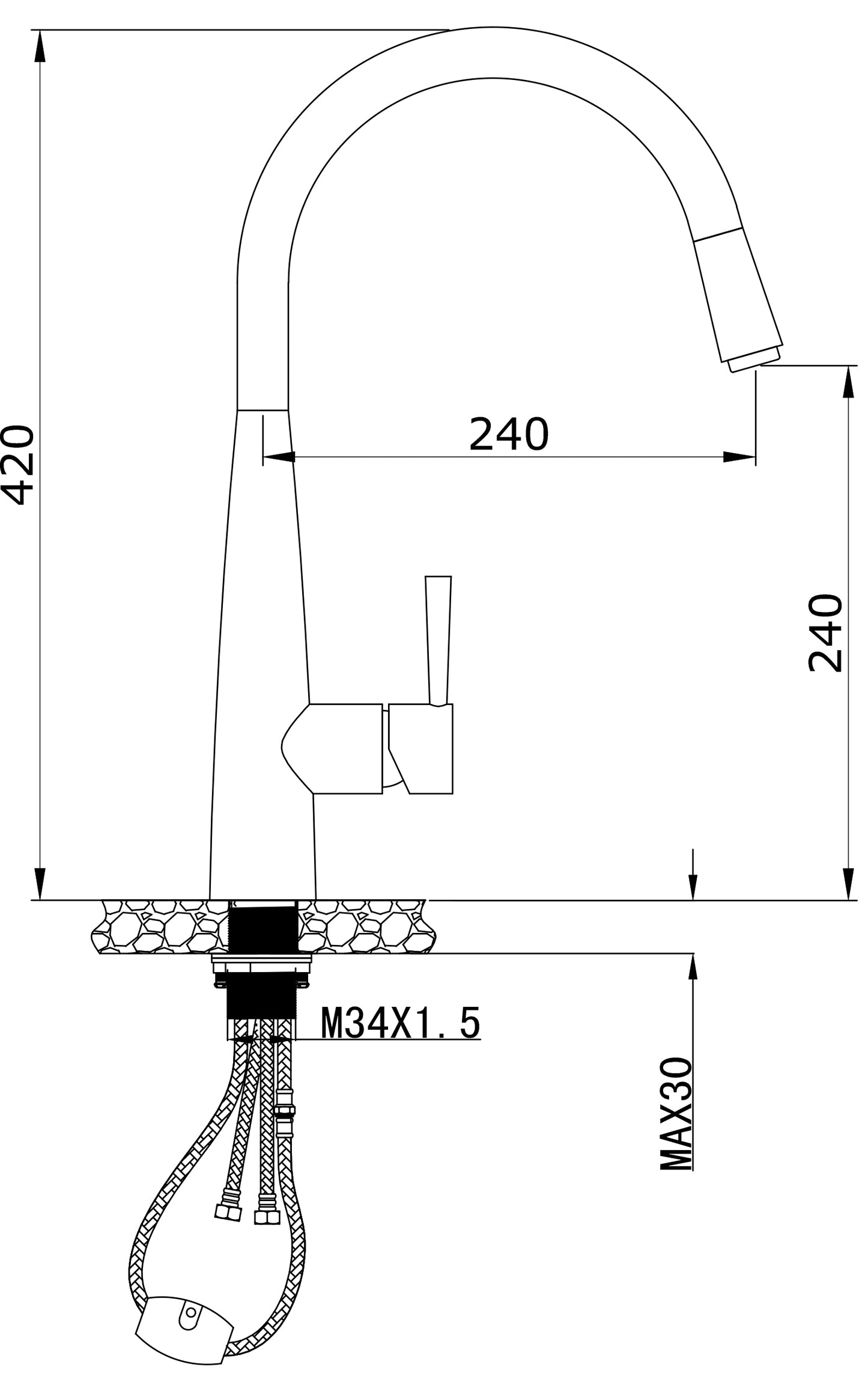 Kasper Pull-Out Kitchen Mixer - Matte Black
