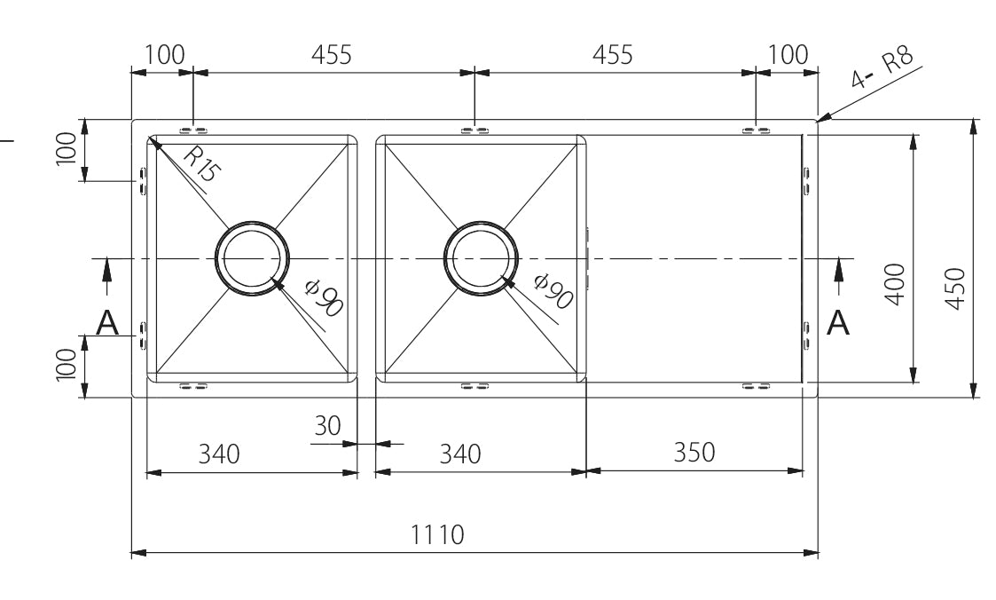 Double Bowl Stainless Steel Sink 22L+26L - Stainless Steel