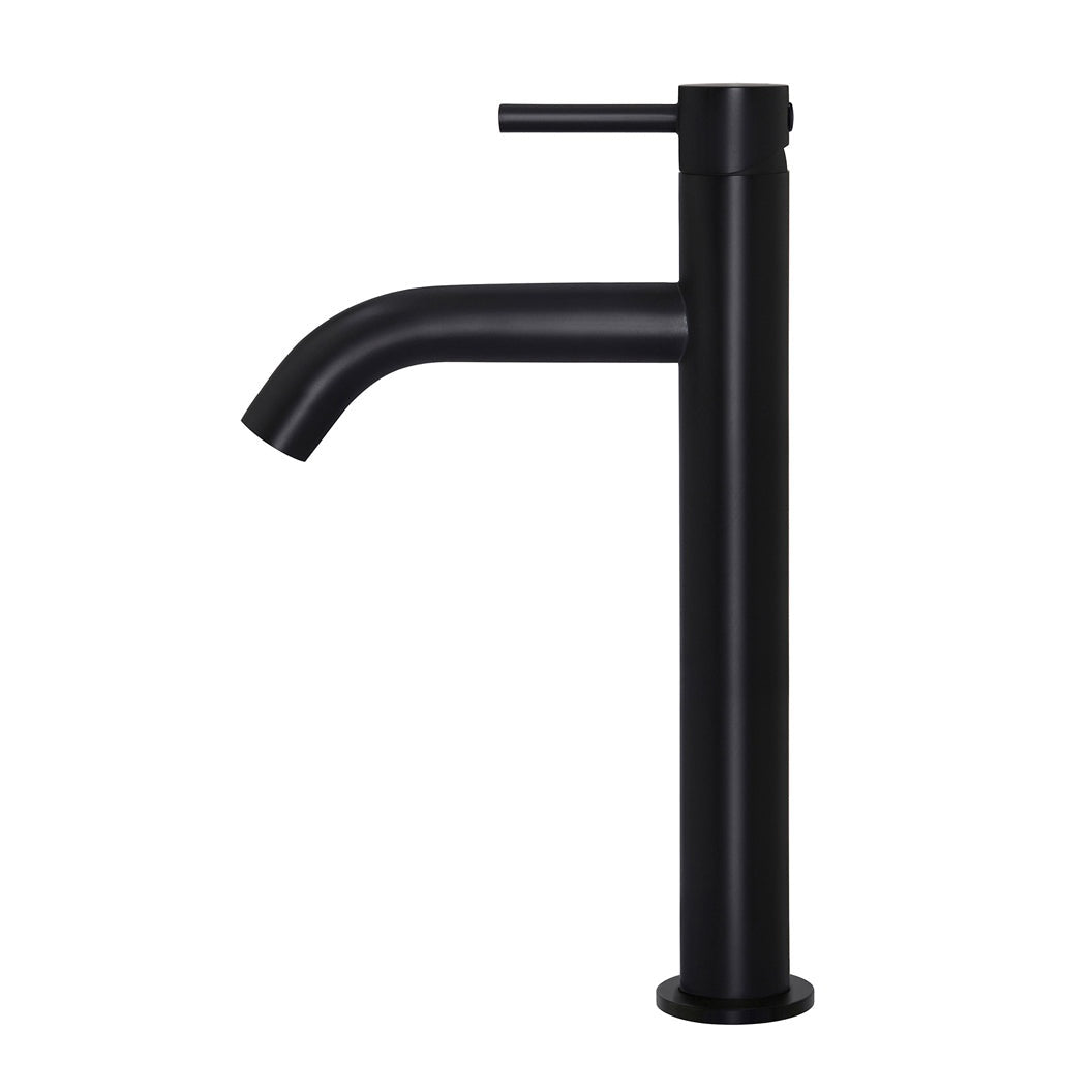 Piccola Tall Basin Mixer Tap with 130mm Spout in Matte Black - angled product view