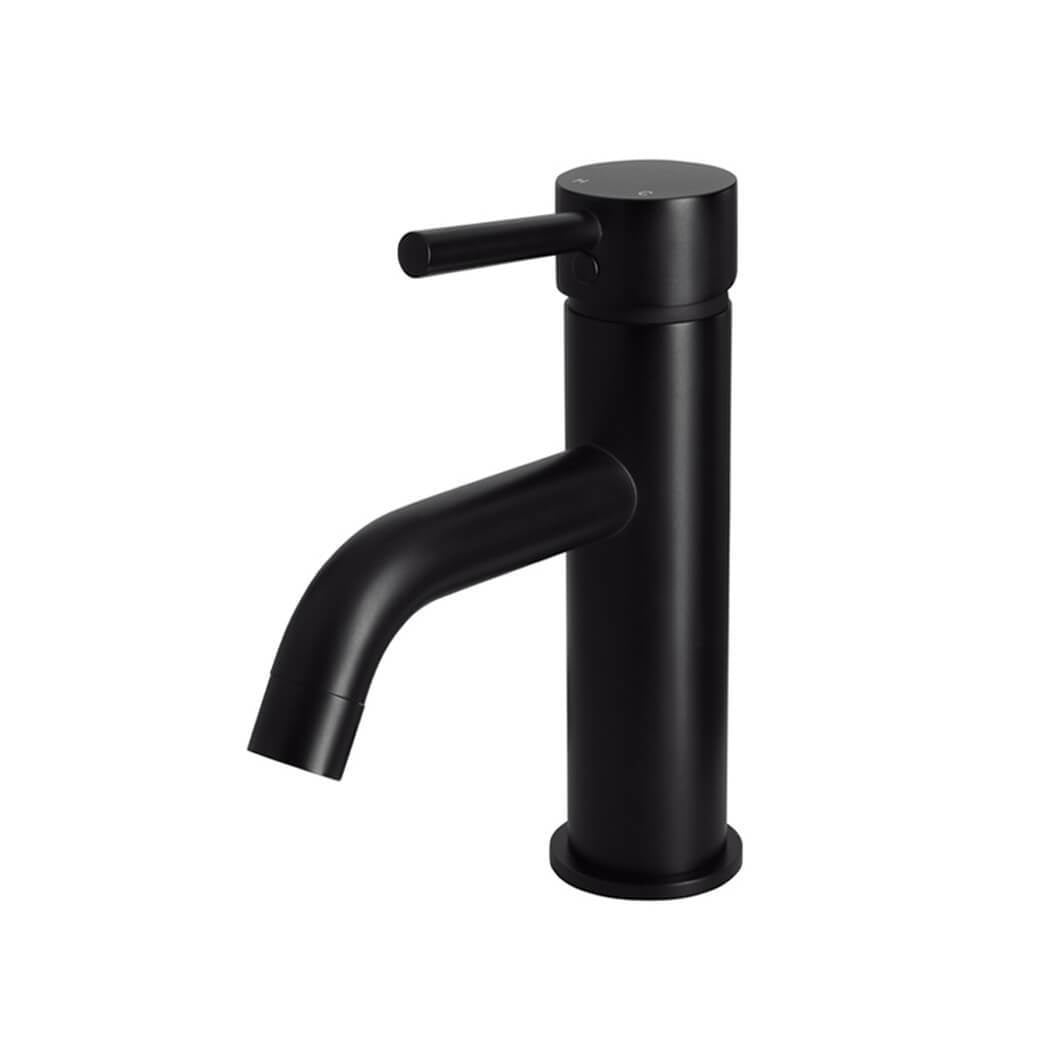 Round Basin Mixer Curved in Matte Black - front view