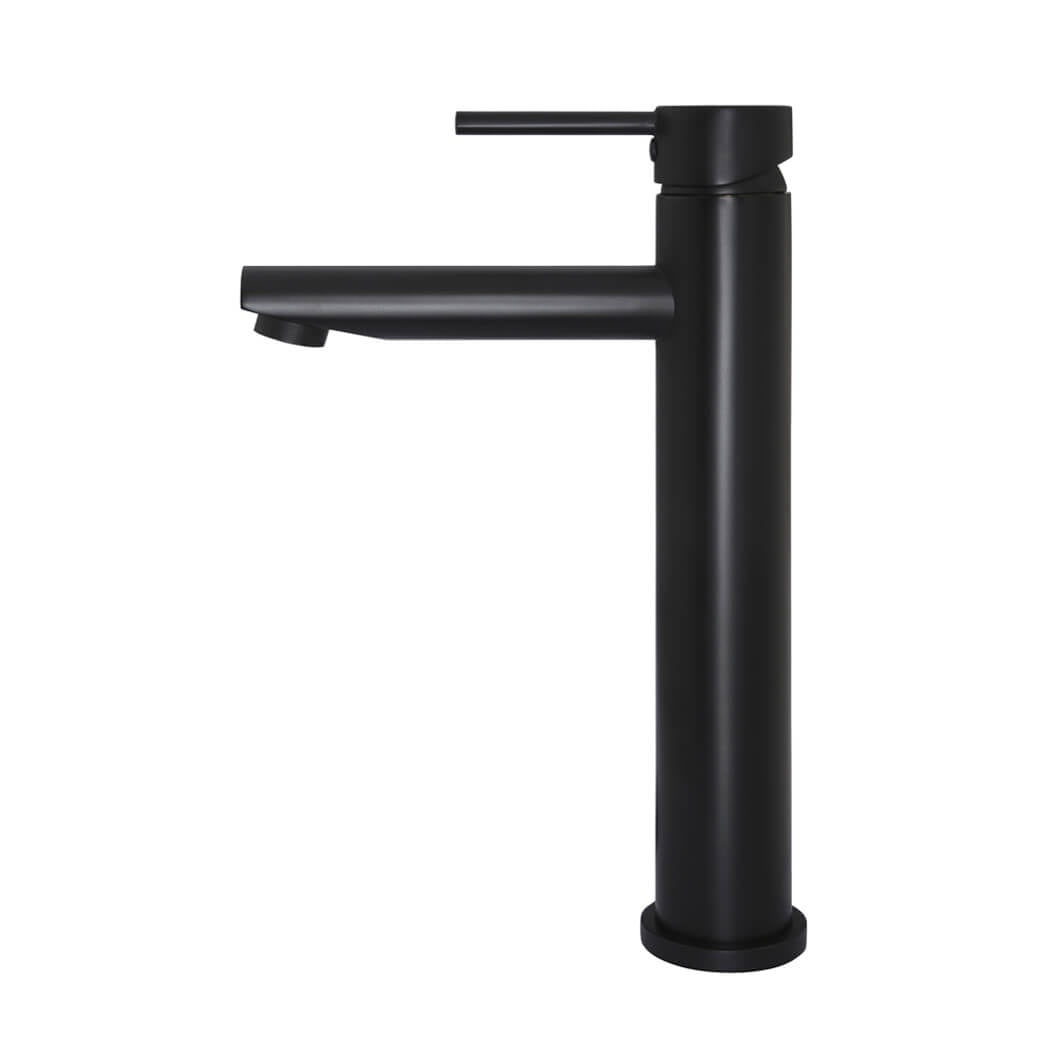 Round Tall Basin Mixer in Matte Black - angled product view