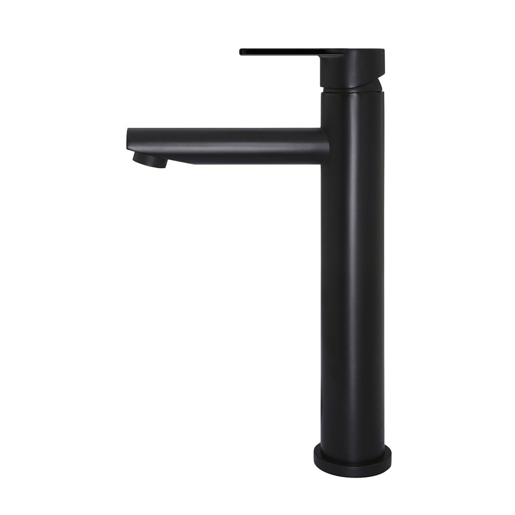 Round Paddle Tall Basin Mixer in Matte Black - angled product view