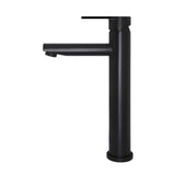 Round Paddle Tall Basin Mixer in Matte Black - angled product view