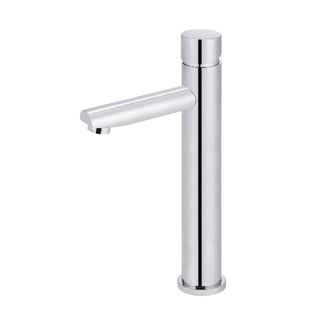 Round Pinless Tall Basin Mixer in Matte Black - side profile view