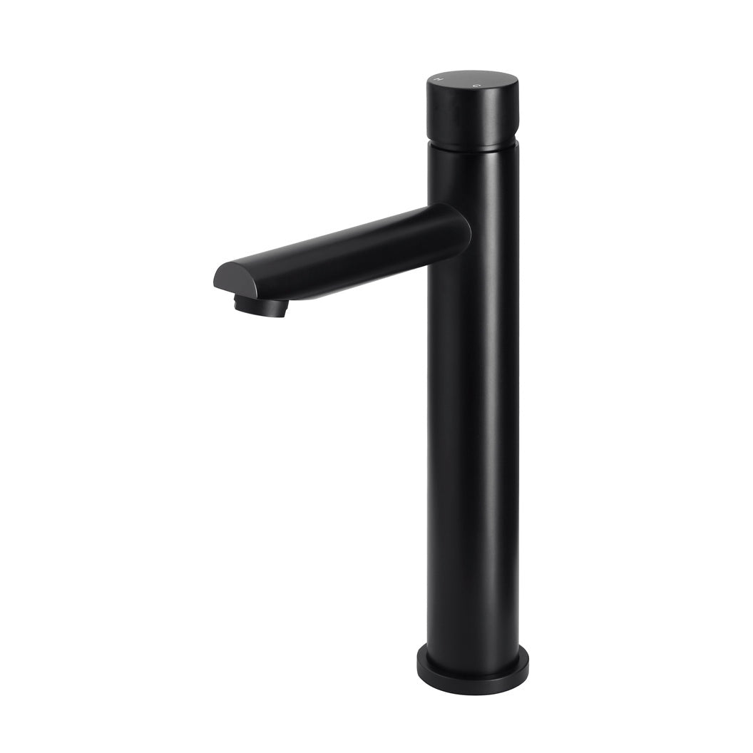 Round Pinless Tall Basin Mixer in Matte Black - front view