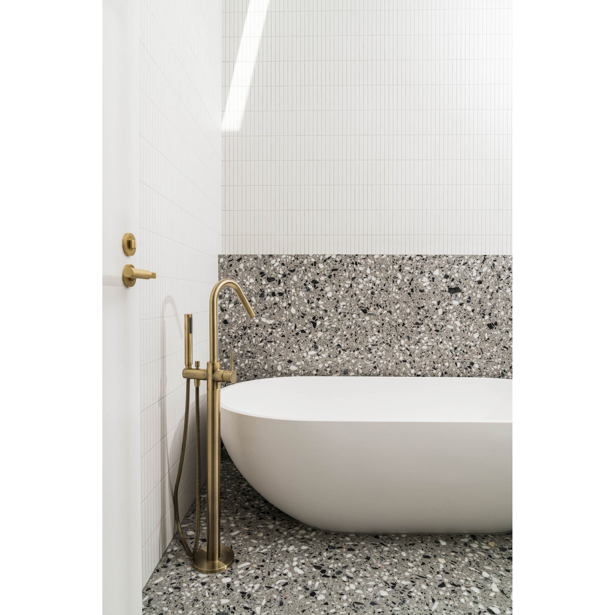 Round Freestanding Bath Spout and Hand Shower - Tiger Bronze
