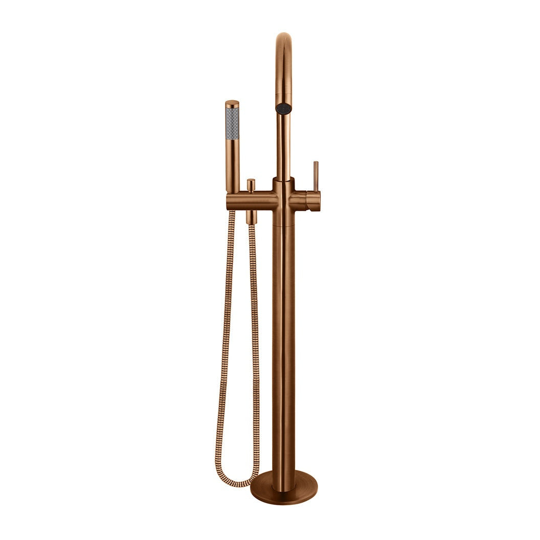 Round Freestanding Bath Spout and Hand Shower - Lustre Bronze