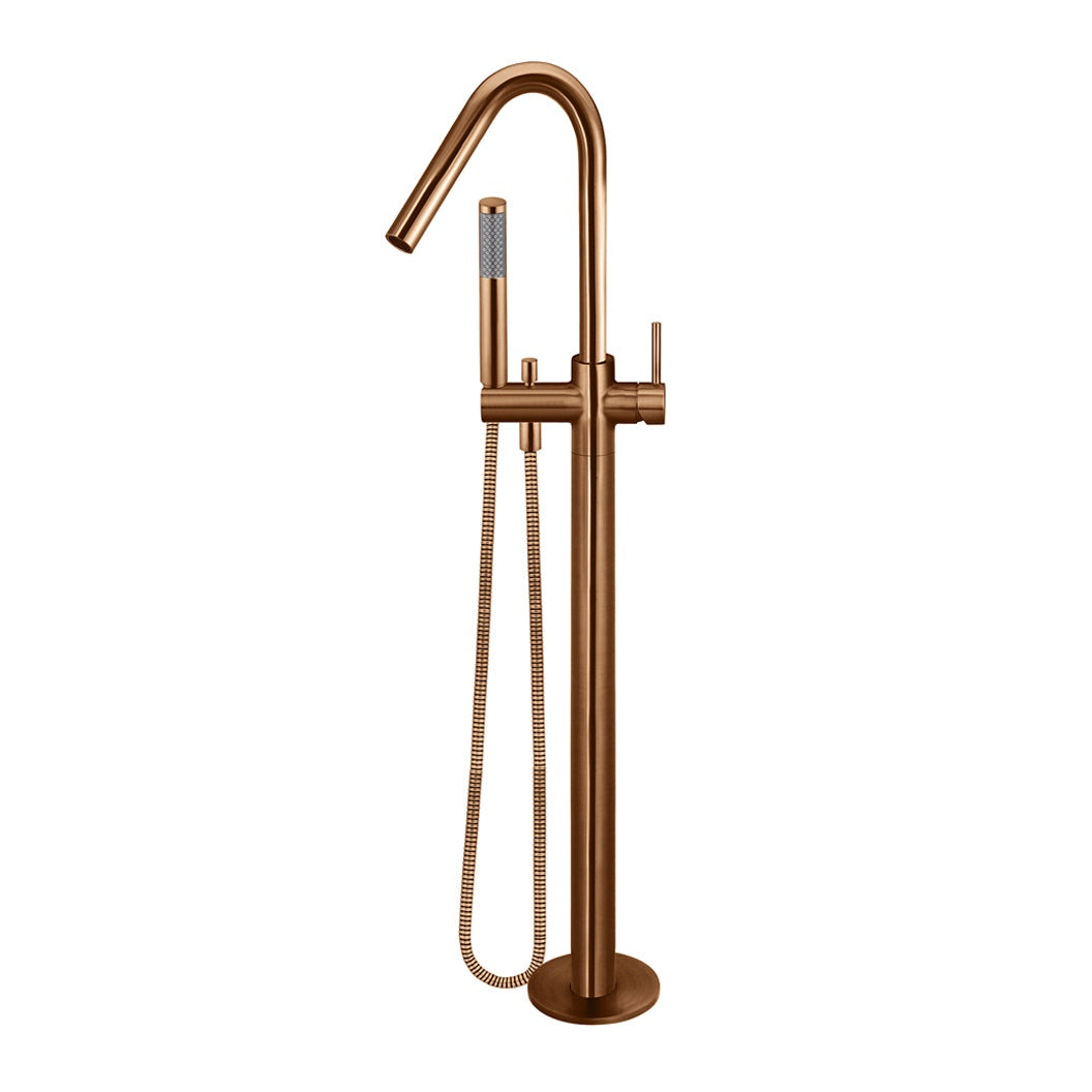 Round Freestanding Bath Spout and Hand Shower - Lustre Bronze