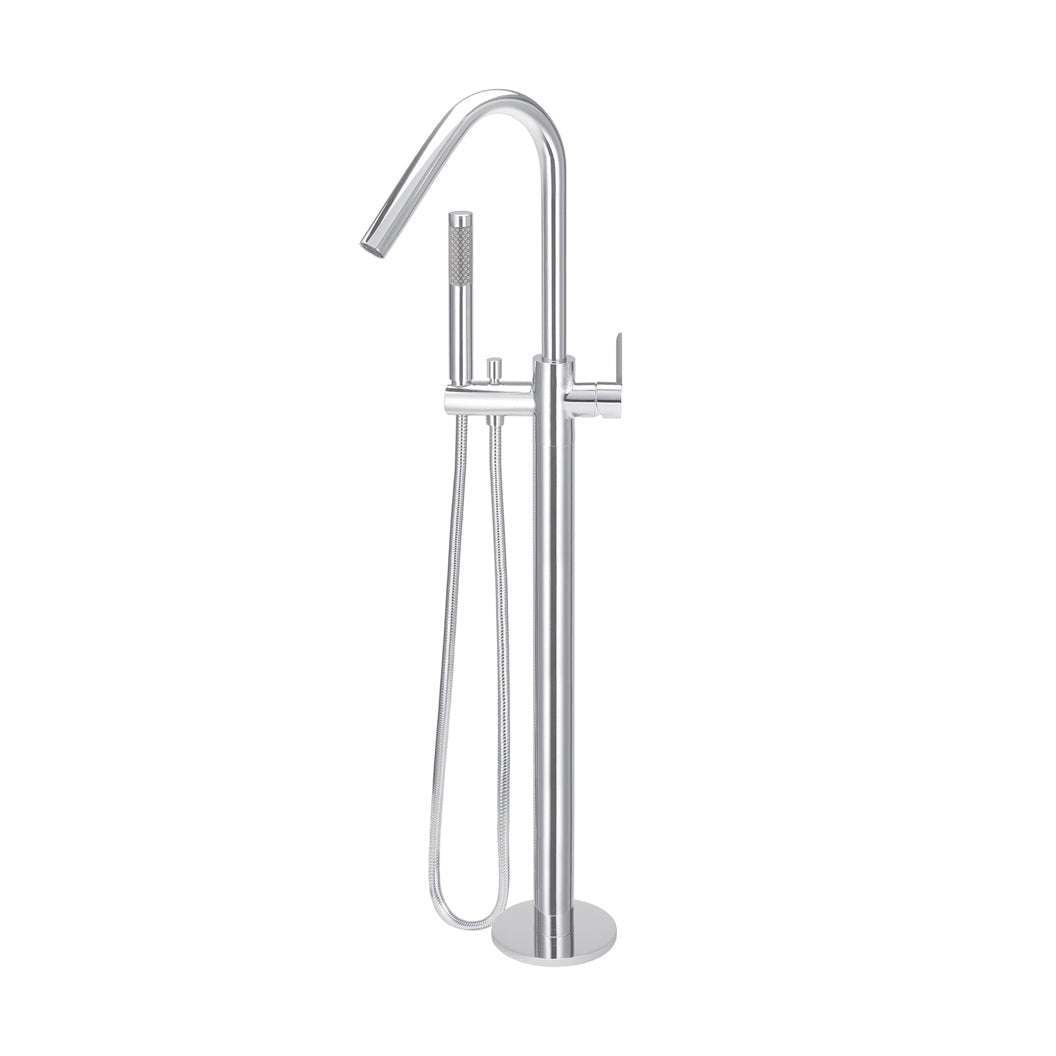 Round Paddle Freestanding Bath Spout and Hand Shower in Matte Black - rear mounting detail