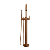 Round Paddle Freestanding Bath Spout and Hand Shower - Lustre Bronze