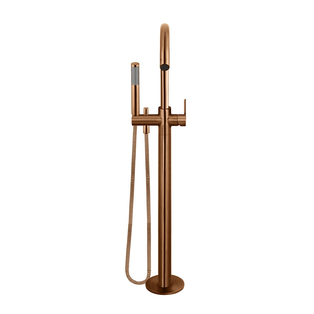 Round Paddle Freestanding Bath Spout and Hand Shower - Lustre Bronze