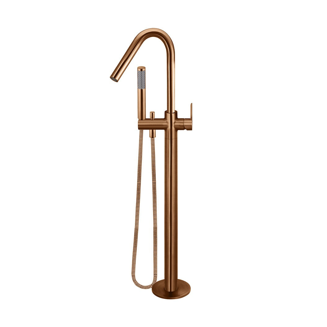 Round Paddle Freestanding Bath Spout and Hand Shower - Lustre Bronze