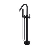 Round Paddle Freestanding Bath Spout and Hand Shower in Matte Black - front view