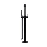 Round Paddle Freestanding Bath Spout and Hand Shower in Matte Black - angled product view
