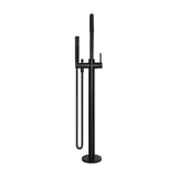 Round Paddle Freestanding Bath Spout and Hand Shower - Matte Black