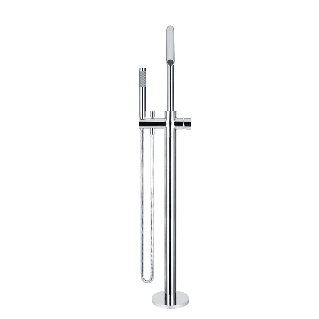 Round Pinless Freestanding Bath Spout and Hand Shower - Polished Chrome