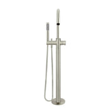 Round Pinless Freestanding Bath Spout and Hand Shower - Brushed Nickel