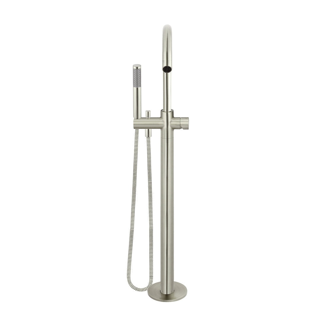 Round Pinless Freestanding Bath Spout and Hand Shower - Brushed Nickel