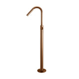 Round Pinless Freestanding Bath Spout and Hand Shower - Lustre Bronze