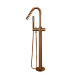 Round Pinless Freestanding Bath Spout and Hand Shower - Lustre Bronze