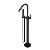 Round Freestanding Bath Spout and Hand Shower in Matte Black - front view