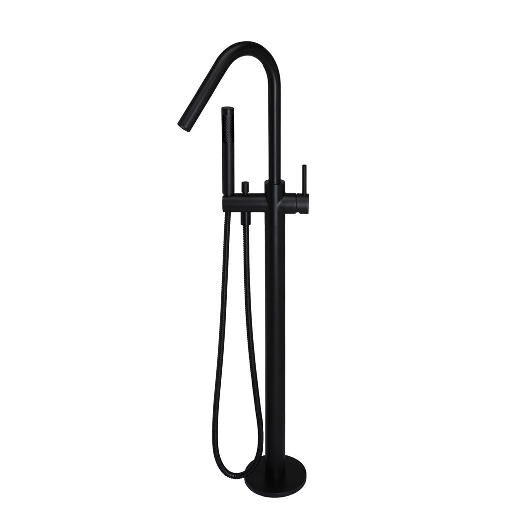 Round Freestanding Bath Spout and Hand Shower - Matte Black