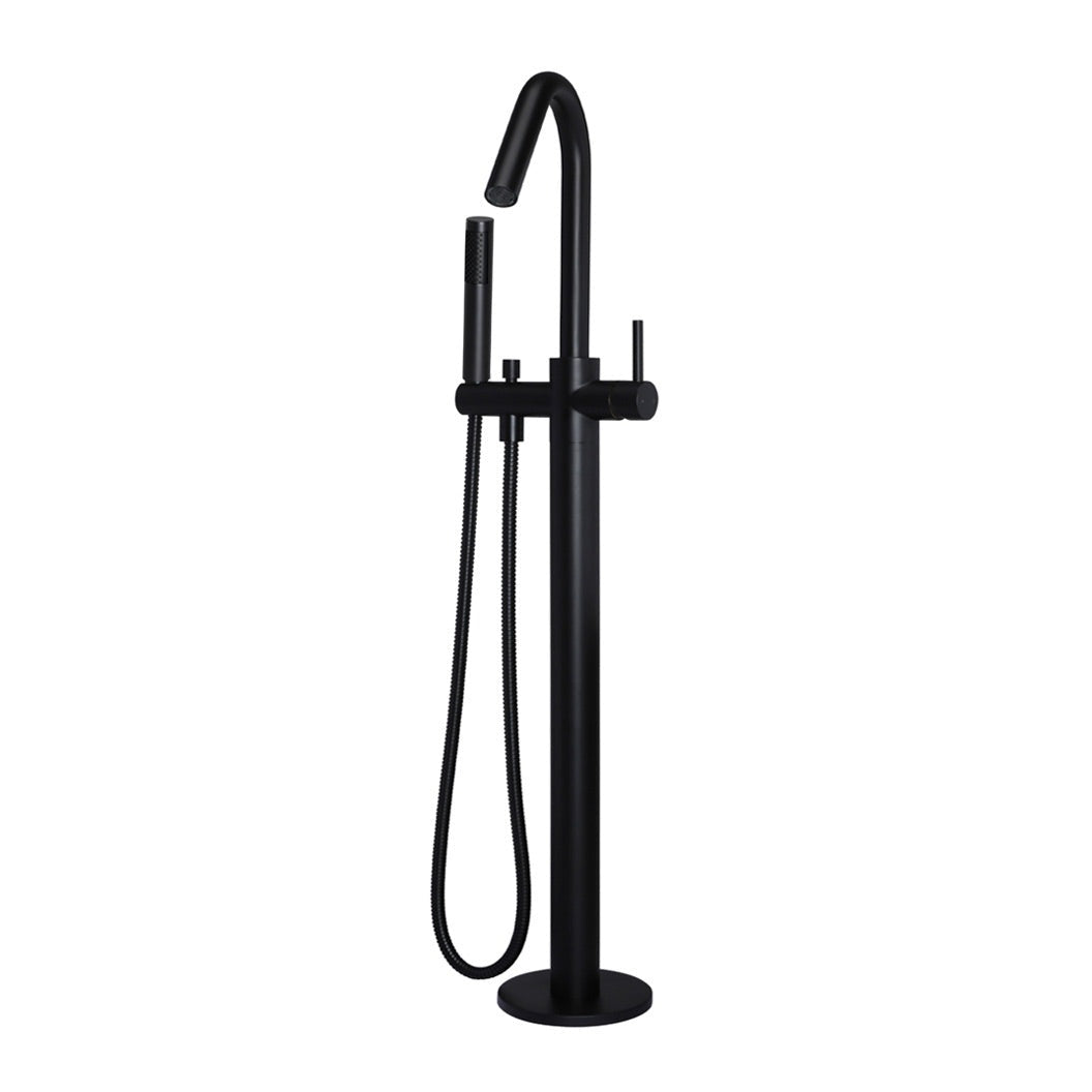 Round Freestanding Bath Spout and Hand Shower - Matte Black