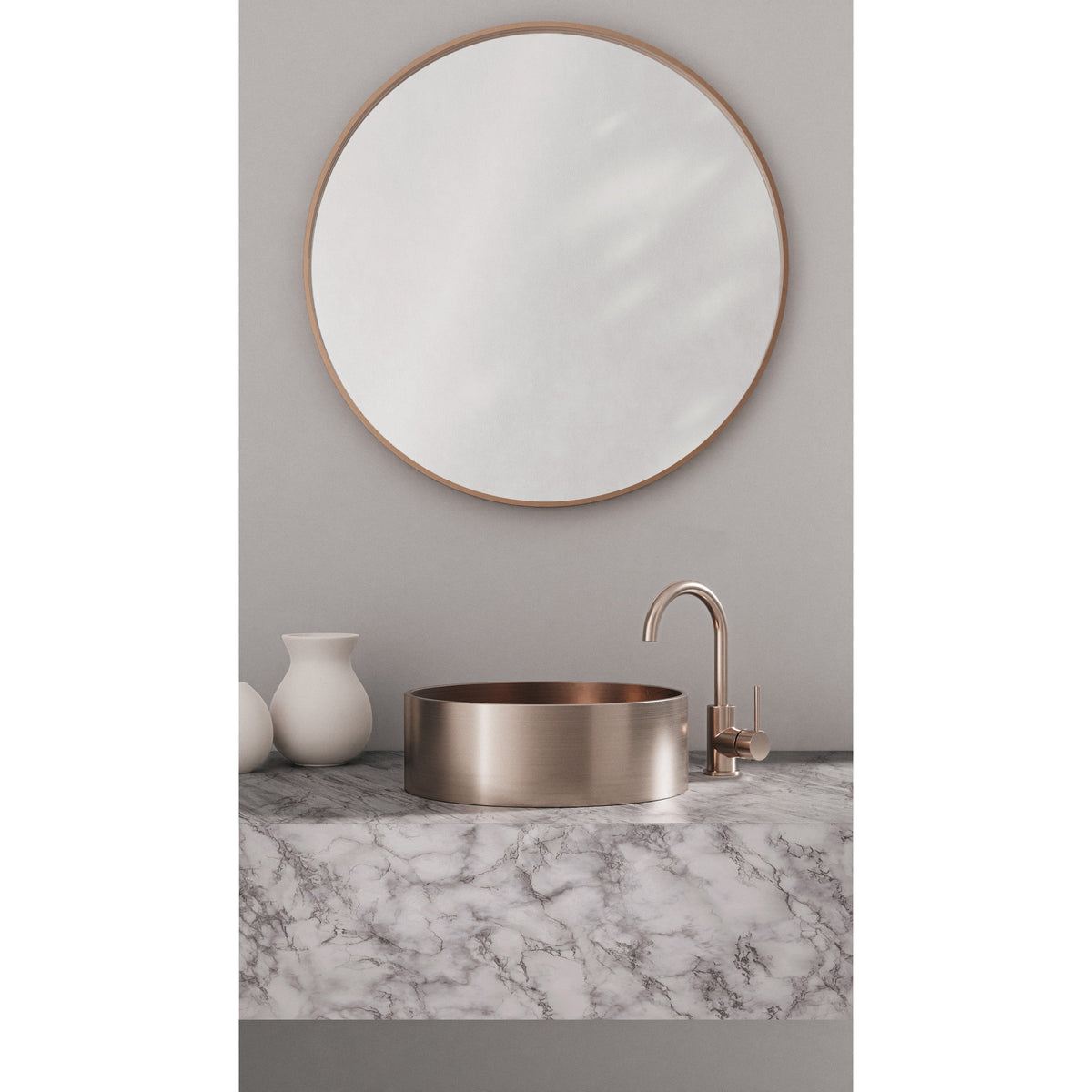 Round Gooseneck Basin Mixer with Cold Start - Champagne