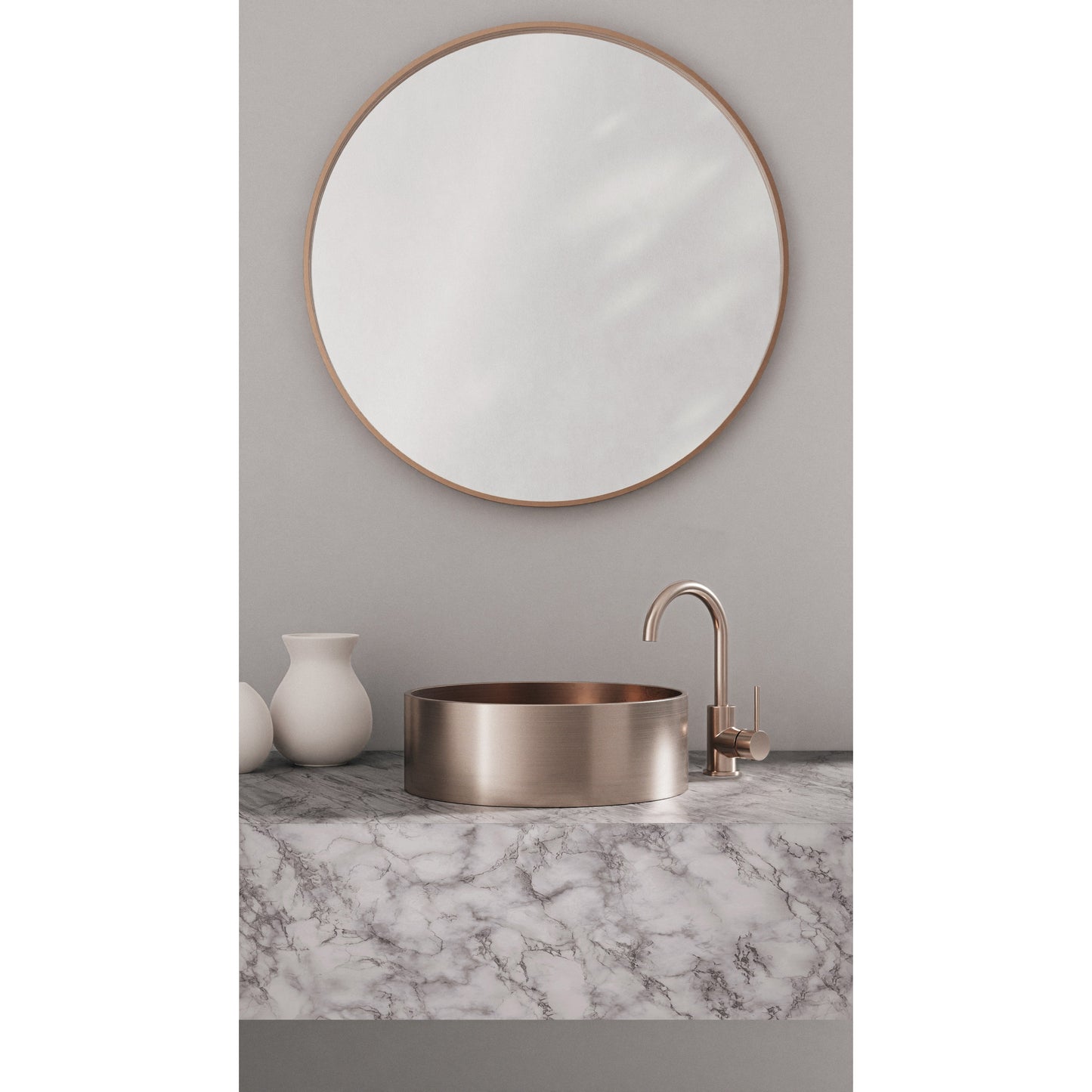 Round Gooseneck Basin Mixer with Cold Start - Champagne