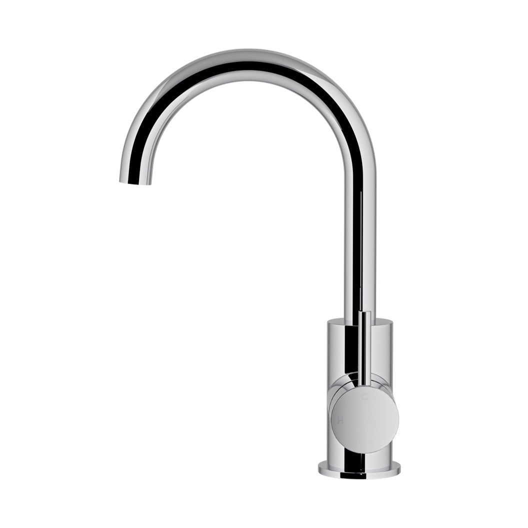 Round Gooseneck Basin Mixer with Cold Start - Polished Chrome