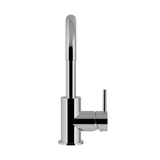 Round Gooseneck Basin Mixer with Cold Start in Matte Black - finish and profile close-up