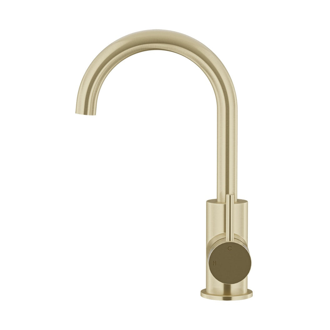 Round Gooseneck Basin Mixer with Cold Start - Tiger Bronze