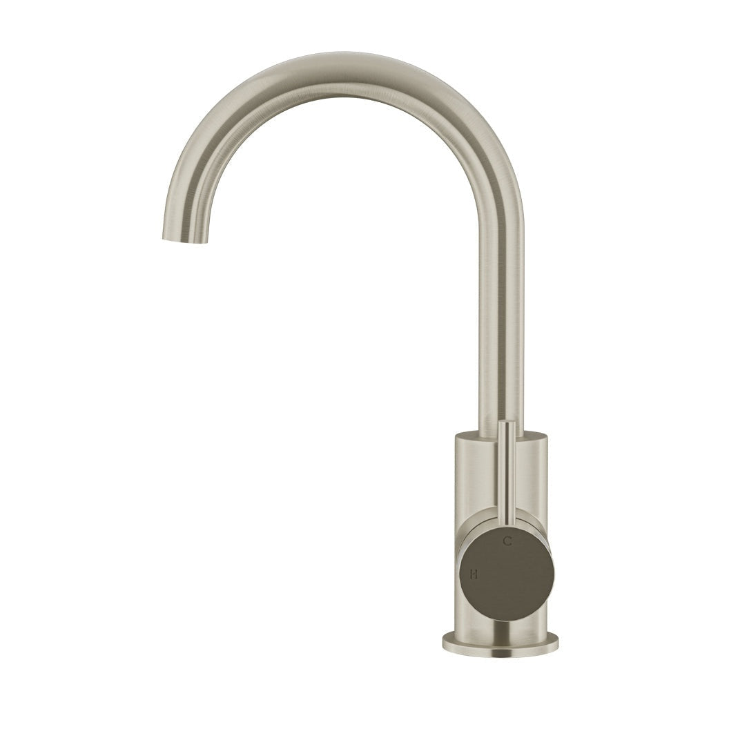 Round Gooseneck Basin Mixer with Cold Start - Brushed Nickel