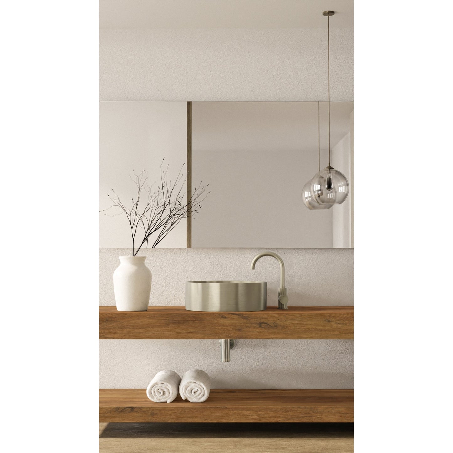 Round Gooseneck Basin Mixer with Cold Start - Brushed Nickel