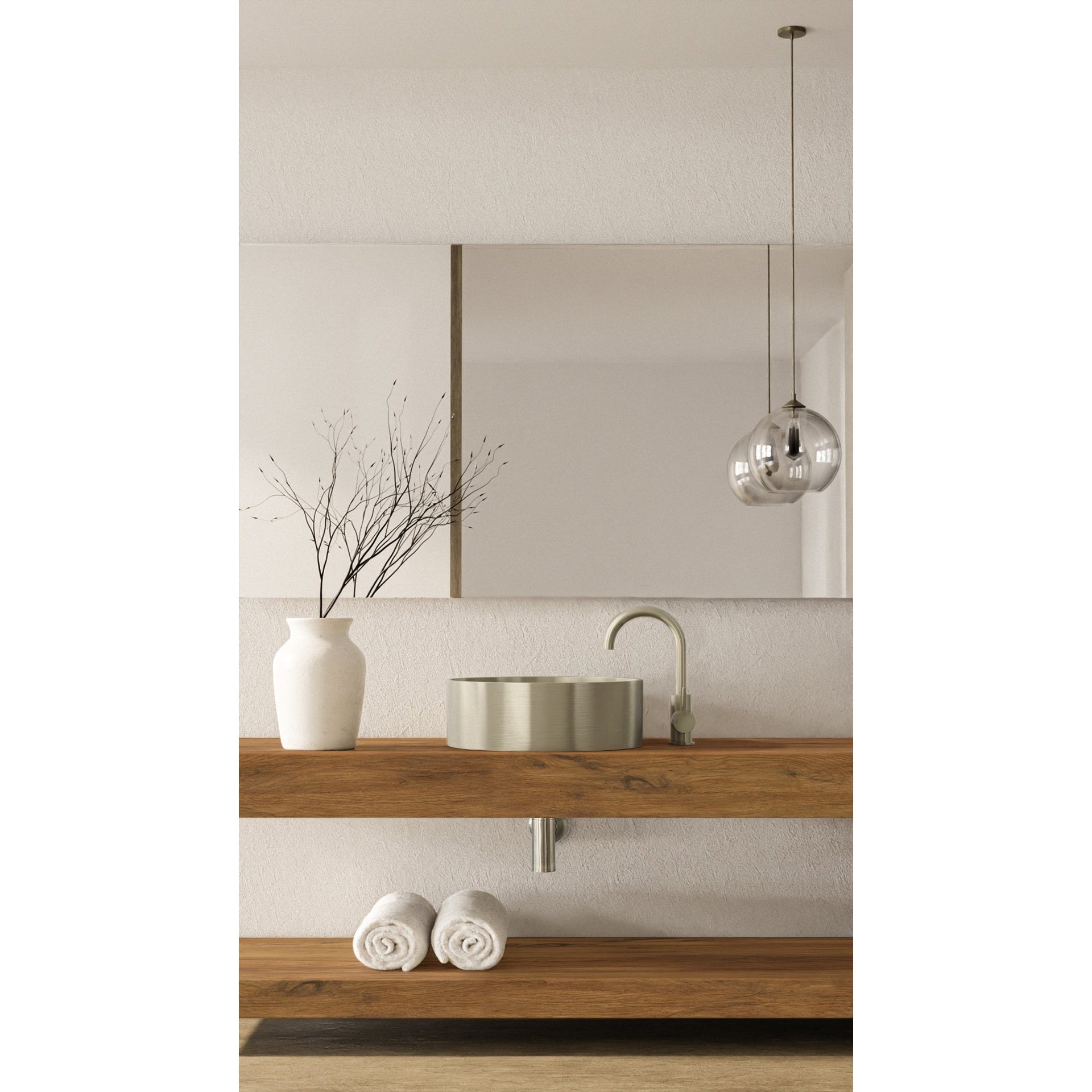 Round Gooseneck Basin Mixer with Cold Start - Brushed Nickel