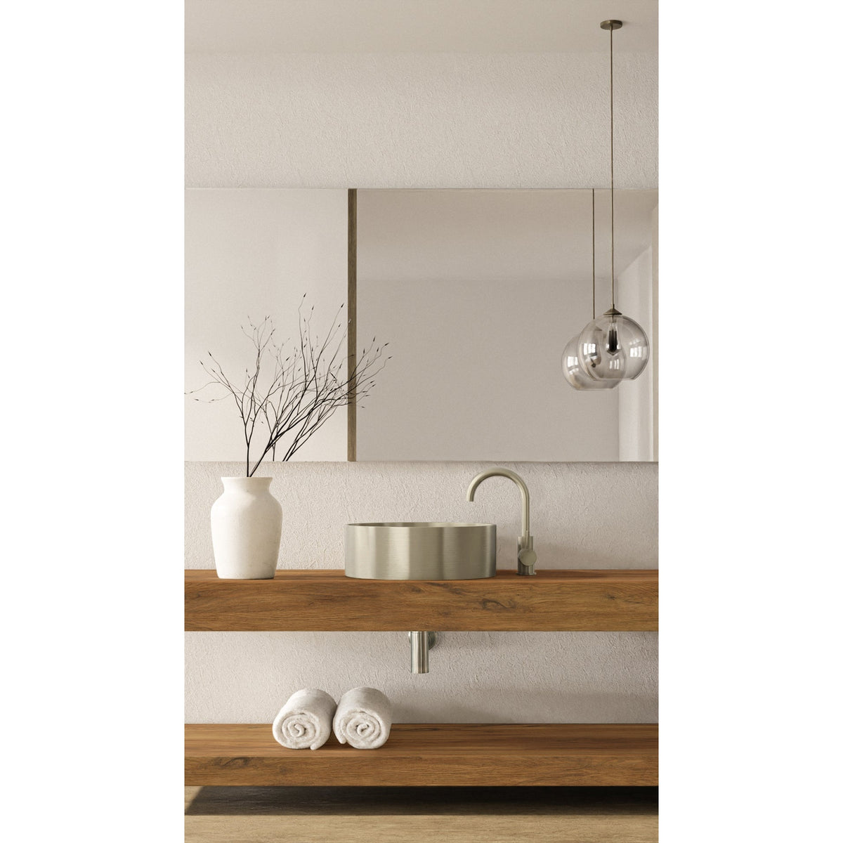 Round Gooseneck Basin Mixer with Cold Start - Brushed Nickel