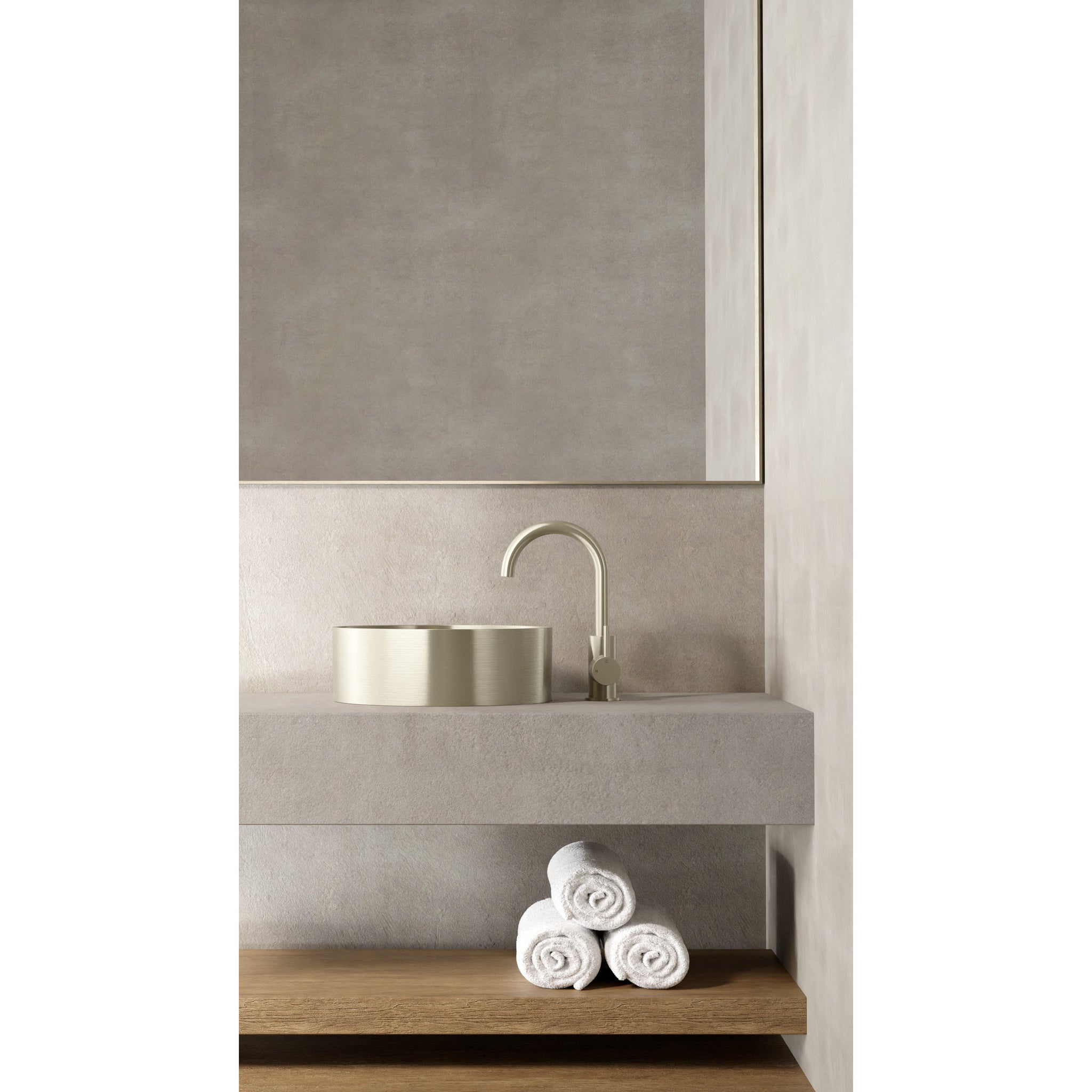Round Gooseneck Basin Mixer with Cold Start - Brushed Nickel