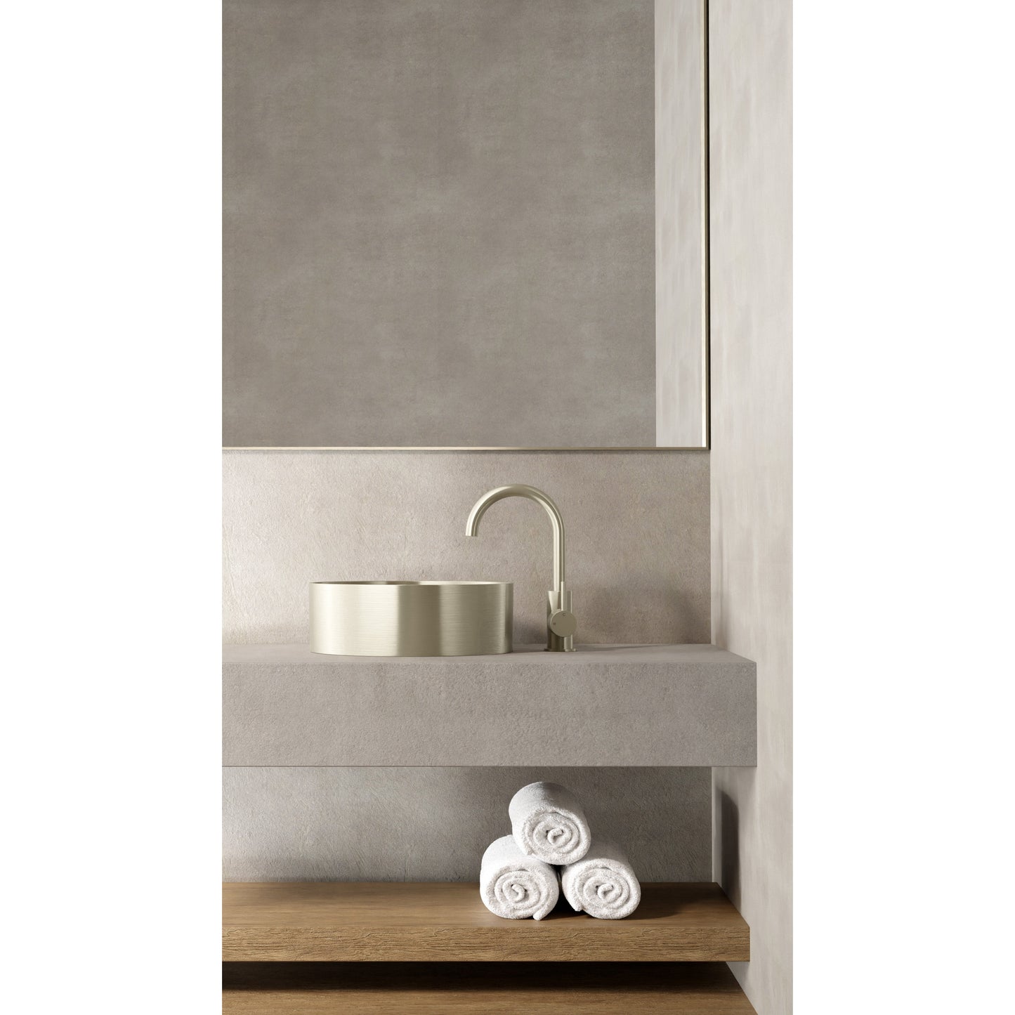 Round Gooseneck Basin Mixer with Cold Start - Brushed Nickel