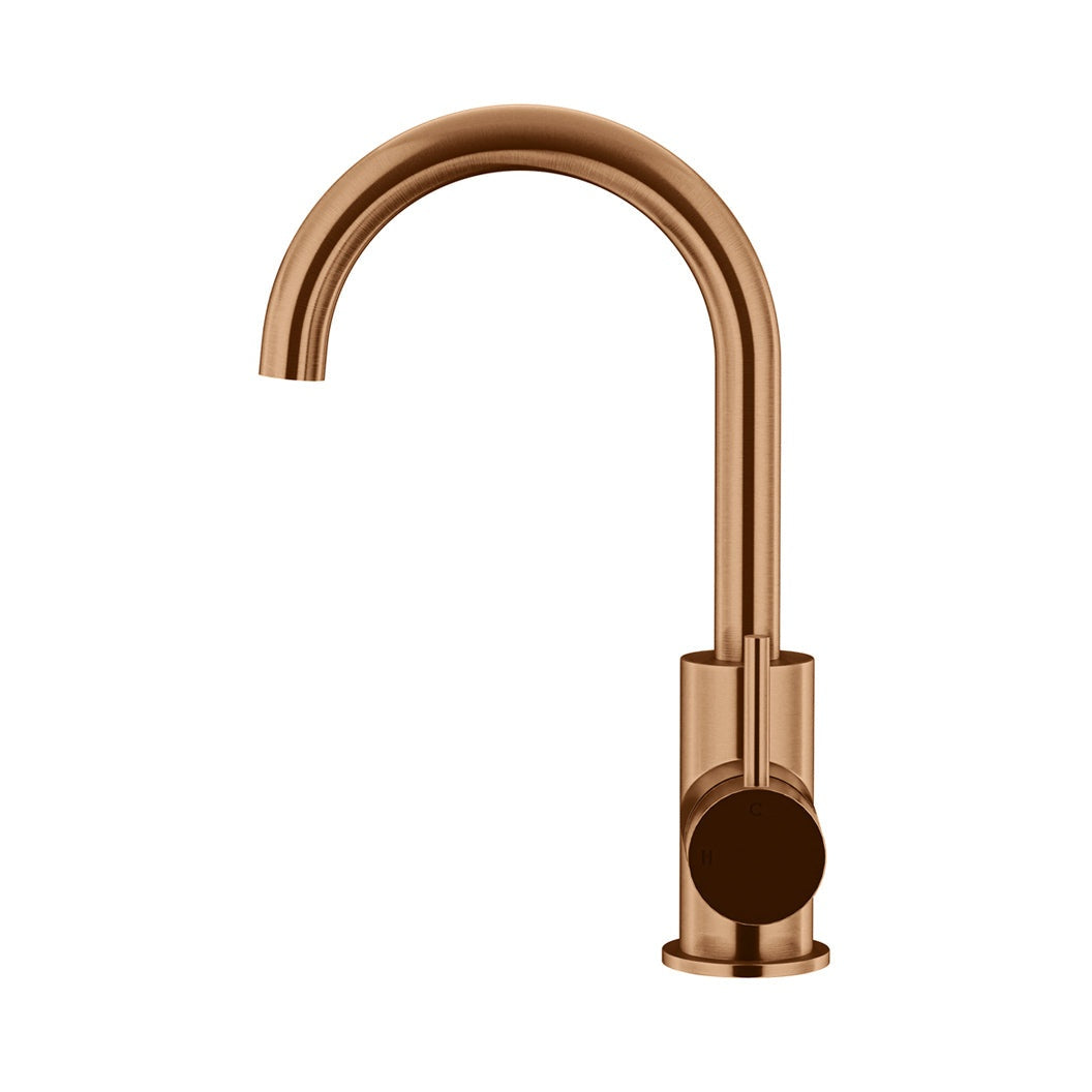 Round Gooseneck Basin Mixer with Cold Start - Lustre Bronze
