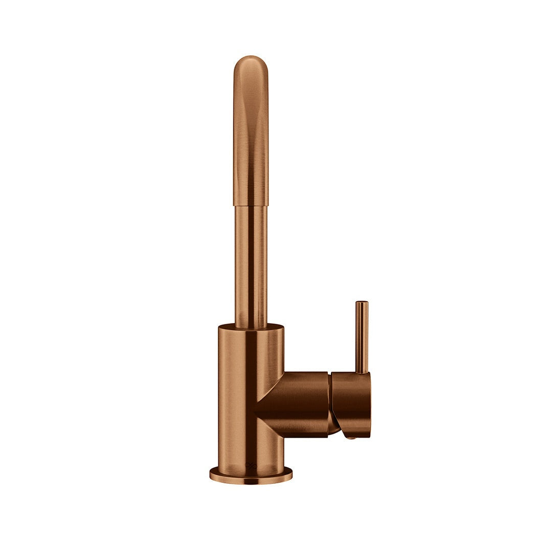 Round Gooseneck Basin Mixer with Cold Start - Lustre Bronze