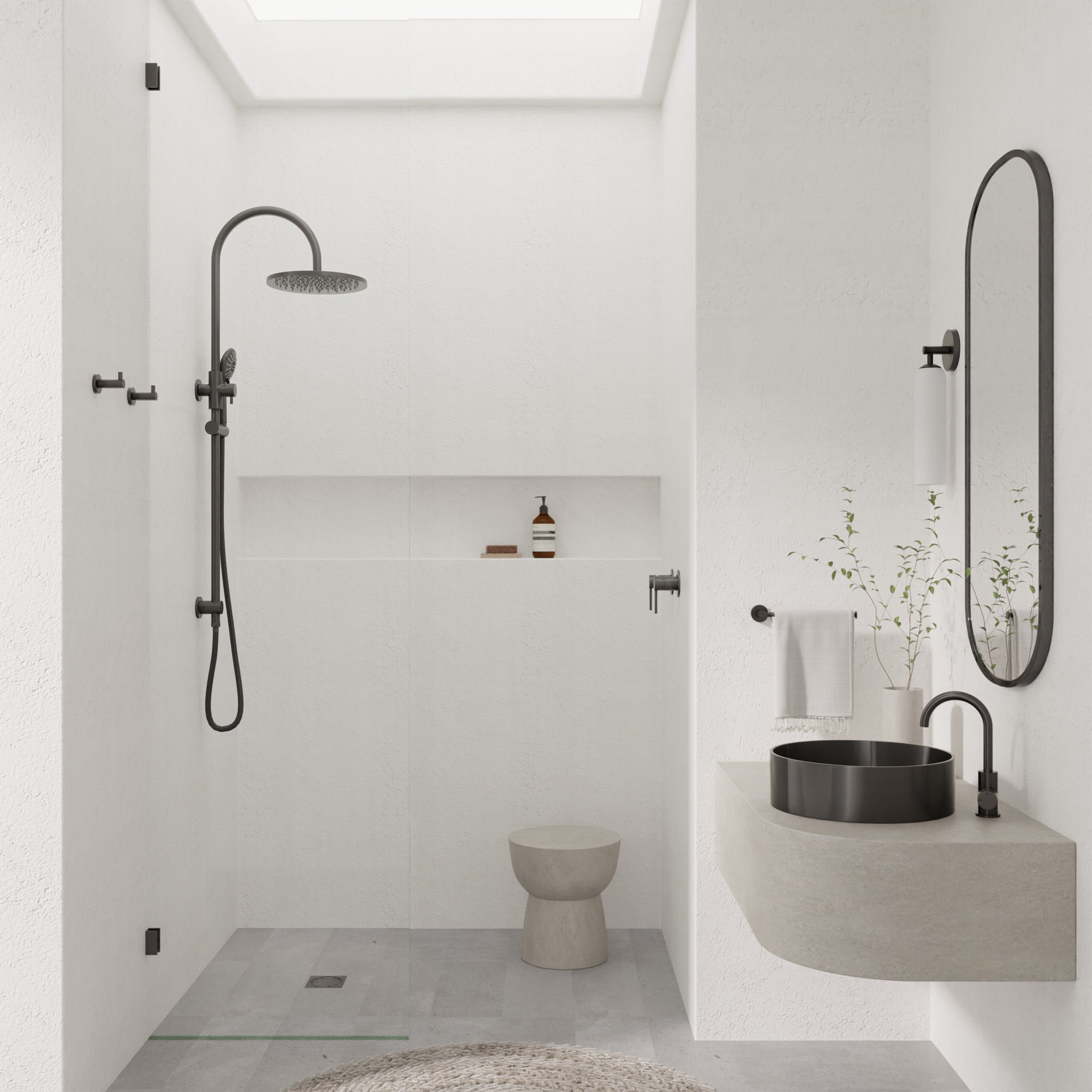 Round Gooseneck Basin Mixer with Cold Start - Shadow
